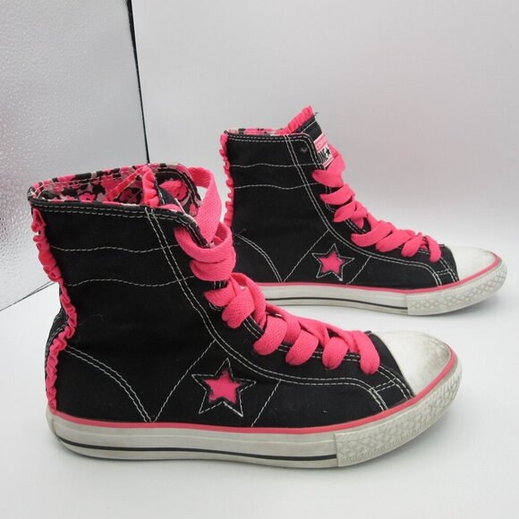 Converse One Star High Top Sneakers Black Pink Skull Hearts Shoes Girls 3 - Picture 5 of 8